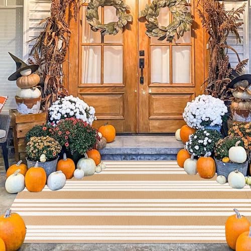 Fall Washable 3'x 5'Outdoor Rug,Khaki and White Washable Front Porch Rug by BUAGETUP