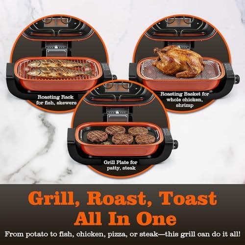 Electric Grill, Techwood 3-in-1 Indoor Grill, Odor-Free 3-Layer Filter Korean BBQ Grill, Timer Control Knob, Double Sided Heating, Roast, Toast, Grill & More for Parties & Everyday Meals, 1300W - Image 4