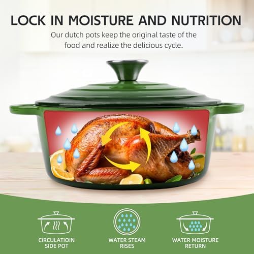 3 Quart Dutch Oven Enameled Cast Iron with Lid - Big Dual Handles - Oven Safe up to 500°F - Classic Round Pot for Versatile Cooking Green - Image 4