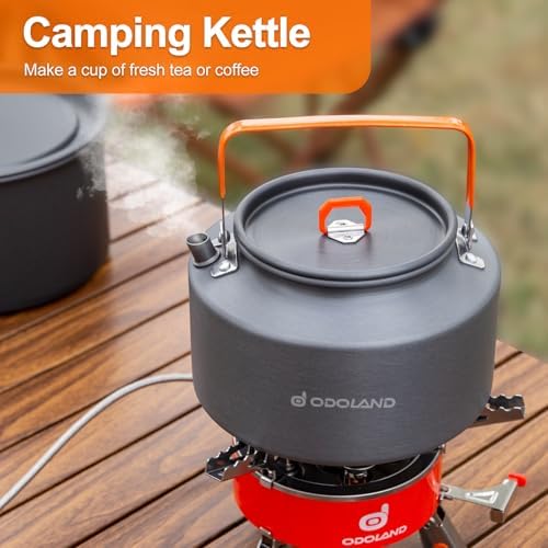 Odoland Camping Cookware Mess Kit, Camping Cooking Pot Fry Pan and 1.1L Kettle Set, Portable Camping Cookware Set with Mesh Bag for Camping, Backpacking, Outdoor Cooking and Picnic - Image 5