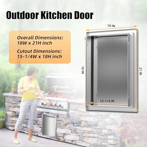 Outdoor Kitchen Doors 18W x 21H Inch Horizontal Handle Left Open Single BBQ Access Door, 304 Stainless Steel for Outdoor Kitchen Cabinet Grill Station or BBQ Island - Image 2