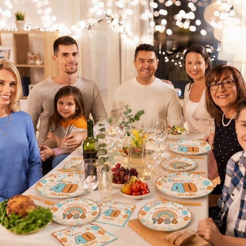 96Pcs Boho 40th Party Paper Plates and Napkins 50th Birthday Party Decorations Blue Back in 1986 Paper Plates Cheers to 40 Years Disposable Tableware for Women Men Birthday Gatherings Decorations - Image 6