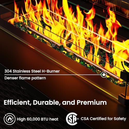 Ciays 43-Inch Rectangular Propane Fire Pit with 60,000 BTU Output, Outdoor Gas Fire Pit Table Premium for Outside Patio with 304 Stainless Steel H-Burner, Glass Stones, and Wind Guard - Image 4