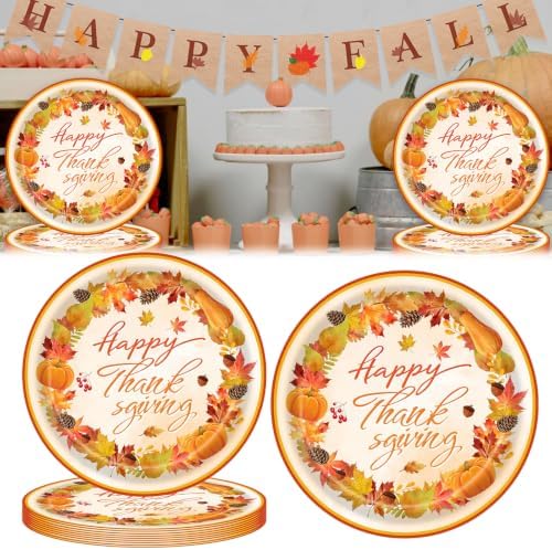 20 Pcs Happy Thanksgiving Party Disposable Paper Plates Fall Themed 9 Inch Round Dinner Plates for Autumn Party Decorations (Autumn Harvest Crops) by Ncozwo