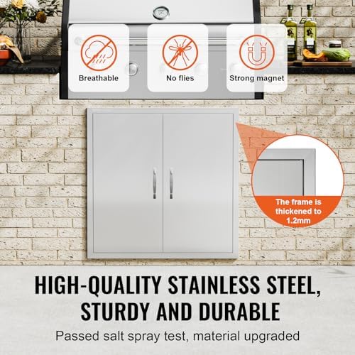 VEVOR BBQ Access Door, 31W x 31H Inch Double Outdoor Kitchen Door, Stainless Steel Flush Mount Door, Wall Vertical Door with Handles, for BBQ Island, Grilling Station, Outside Cabinet - Image 3