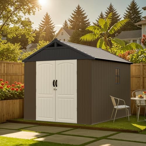 Patiowell 8x8 FT Resin Outdoor Storage Shed with Floor, Chocolate by Patiowell