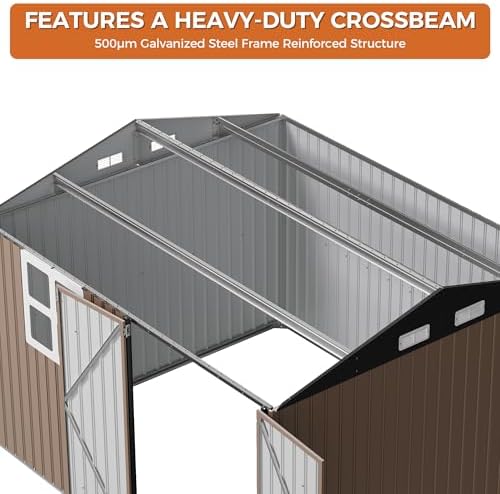IRONCK 10x8.2FT Outdoor Storage Shed with Clear Window, Tool Shed, Brown - Image 5