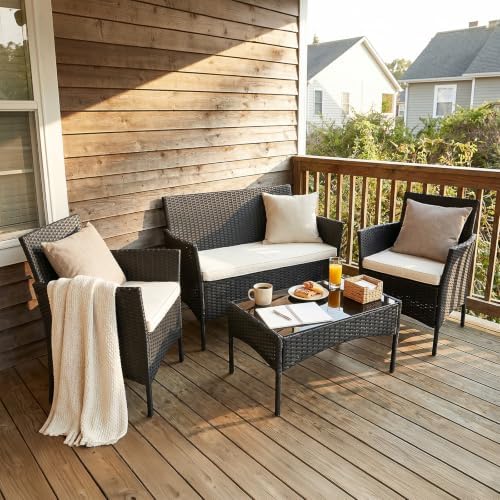 DUMOS 4-Piece Patio Furniture Set Outdoor Wicker Conversation, Black - Image 3