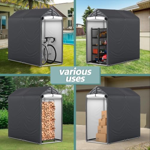 3x6 Ft Outdoor Storage Shelter, Heavy Duty Waterproof Portable Shed with Roll-up Zipper Door and Ventilated Windows for Motorcycle, Bike, Tools Gray - Image 3