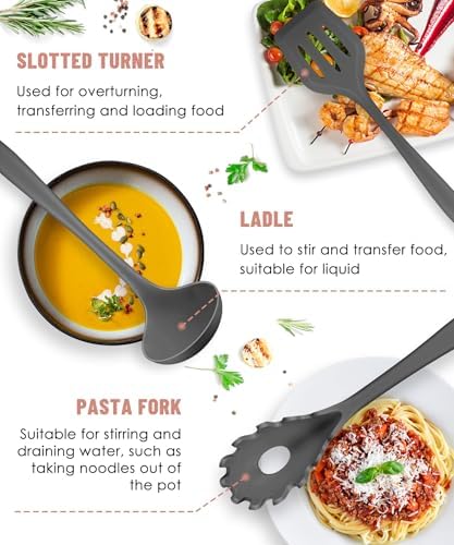 Gray Kitchen Utensils Set-12 Pieces Silicone Cooking Utensils Set - Image 6