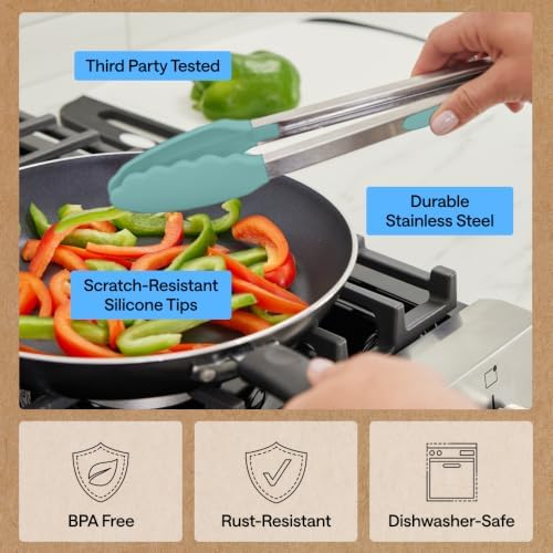 GORILLA GRIP Stainless Steel Kitchen Tongs for Cooking, 2 PK, Mint - Image 5