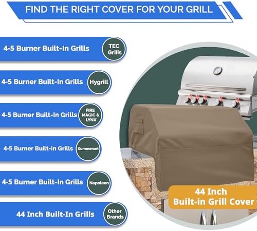 Covers & All Built-in Grill Cover for Outdoor Grill – Heavy Duty 12 oz Waterproof Built-in BBQ Grill Cover, PVC-Coated Polyester with Elastic Hem for Snug Fit (44 x 26 x 24 inches, Beige) - Image 3