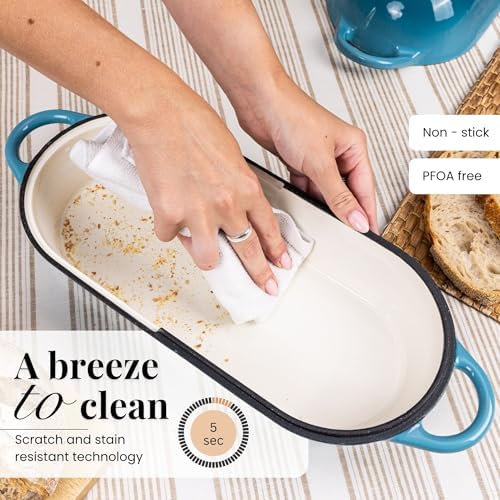 Enamelled Cast Iron Bread Loaf Pot – Dutch Oven For Sourdough Bread Baking – Oven Safe Non Stick Bread Pot – Rectangular, Light Blue, 34cm x 16cm – by Nuovva - Image 4