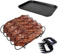Rib Rack for Smoking, Black Non-Stick Coated Steel 11 in Rib Rack with 2 Meat Shredder Claws, Black PP Tray, Perfect for Grilling, Smoking, BBQ Accessories and Outdoor BBQ Set by Unknown