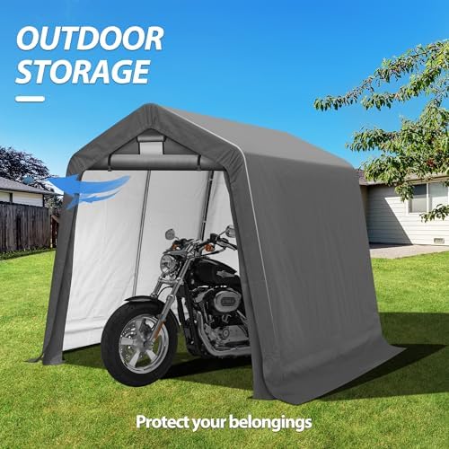 8x8Ft Ourdoor Storage Shed Shelter,Portable Shed Garage with Roll-up Zipper Door &Vent Window, Heavy Duty Storage Tent Carport for Bike,Motorcycle - Image 7