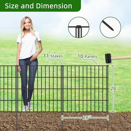 Metal Garden Fence 28 in x 23.3 ft, Outdoor Dog Fence with Stakes for Yard - Image 3
