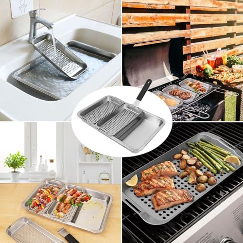 5 Pack Stainless Grill Basket Set, 16.6 x 11.1 Inch Outdoor Grill Basket with Clip-on Handle, Grill Pans for Outdoor Grill, Griddle Accessories for Camping, Picnic,BBQ - Image 7
