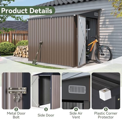 Aoxun 8x6 FT Lean to Shed for Backyard,Brown - Image 3