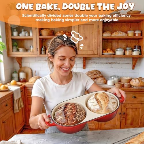Double Dutch Oven for Sourdough Bread Baking, 2.6QT (Red) - Image 3