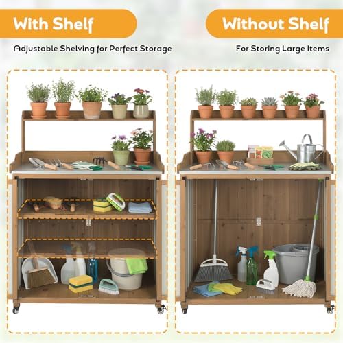 Potting Bench with Storage & Wheels, Mobile Outdoor Cabinet for Garden - Image 5