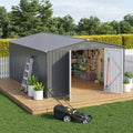 10 x 12 FT Outdoor Storage Shed, Heavy Duty Metal Shed with Lockable Double Door, Sloped Roof & Vents for Garden Backyard Lawn Dark Gray by Unknown