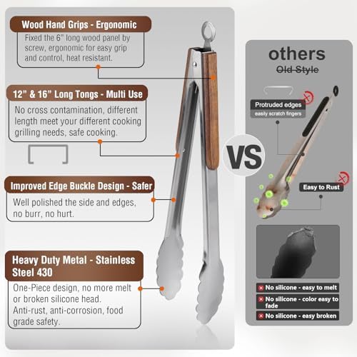 16" & 12" Heavy Duty Stainless Steel Grill Tongs, 2-Pack - Image 2
