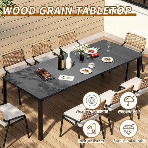 70.8" 6‑8 Person Outdoor Dining Table, HDPE Wood Grain Patio Table Metal Frame, Weather Resistant Rustproof Easy Clean Rectangular Table for Backyard Garden Deck, Black Woodgrain - Image 4