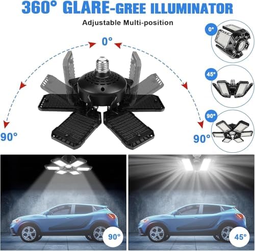 Aoretic LED Garage Lights 4 Pack -180W, 18000LM 6500K Led Shop Light with 6+1 Deformable Panels, Basement Barn Light Garage Ceiling Lights, E26/E27 for Garages, Warehouse, Shop - Image 2