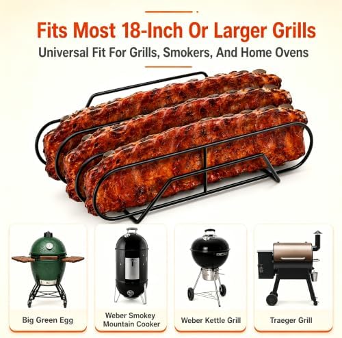 Rib Rack for Smoking –Rib Racks for Grilling and Smoking for 3 Full Racks of Ribs– Fits 18" Smoker, Weber, Kamado, Traeger – BBQ Grill Accessories for Men & Meat Lovers（15", Black, 1 Pack） - Image 7