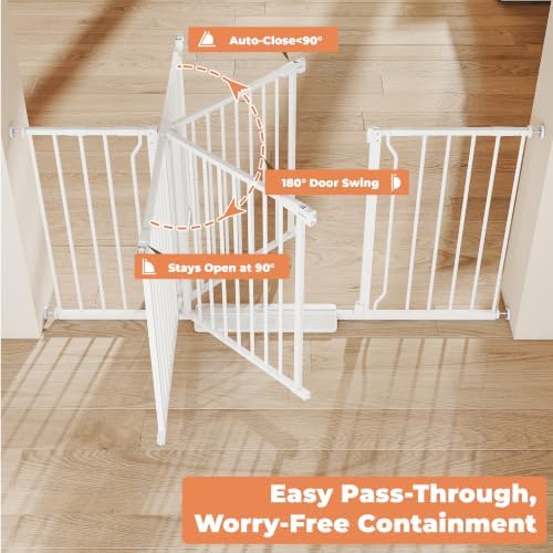 29"-58" Extra Wide Baby Gate, No Drilling Auto Close Dog Gate, White - Image 3