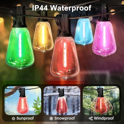 LAMPHOME 2-Pack 26Ft ST38 Outdoor String Lights, Multicolor Lights with 24+2 Edison LED Shatterproof Colorful for Outside Bistro Christmas Patio Party Decorations - Image 3
