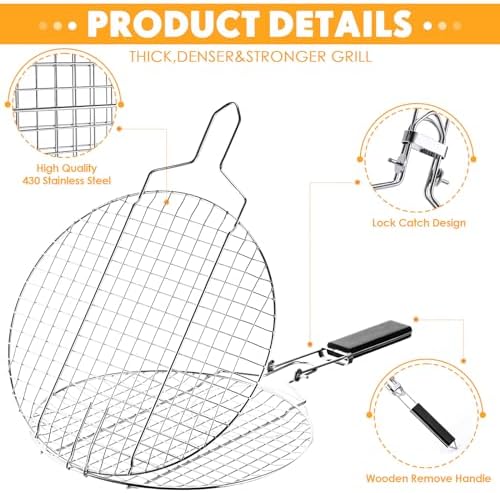 Yungyan 2 Pcs Round Grill Basket for Outdoor BBQ Fish 11'' Grilling Basket with Handle Stainless Steel Portable Rack for Vegetables Shrimp Steak Cooking Accessories Gift - Image 3