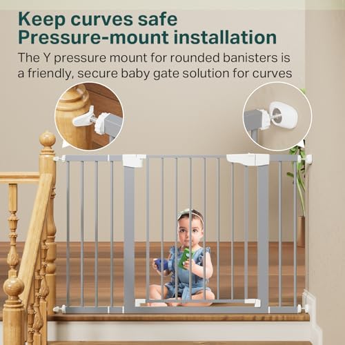 Cumbor 29.7-48 in Baby Gate for Stairs, Auto Close Dog Gate Indoor, Gray - Image 4