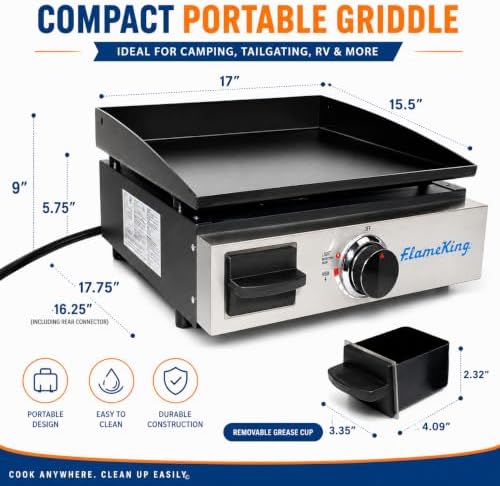 Flame King 17-inch Flat Top Griddle for BBQ Grill w/Regulator, Propane Gas Griddle for RV Pullout Kitchen - Image 3