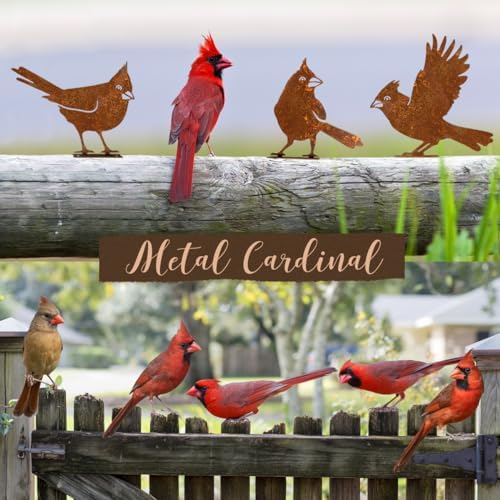 OULYDEKO 5PCS Rusty Birds Decoration, Garden Decor Spring Decorations Outdoor, Metal Birds Yard Decor Perfect Yard Art and Large Outdoor Ornaments, Cardinal Gifts，Metal Bird Silhouette Statues - Image 2