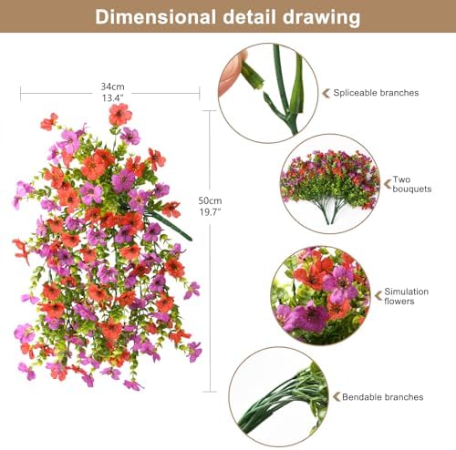 ZFProcess Artificial Hanging Flowers for Outdoors Spring Summer Decoration, 2PCS Silk Fake Daisy Realistic Outdoor Flowers UV Resistant Porch Patio Window Yard Decor(Purple Red) - Image 2