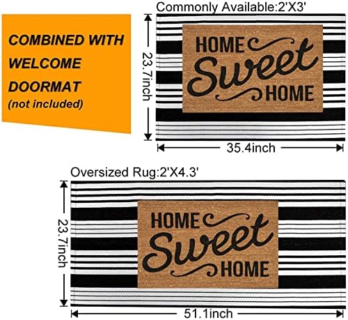 Black and White Outdoor Rug 3'x 5',Striped Farmhouse Front Porch Mat - Image 3