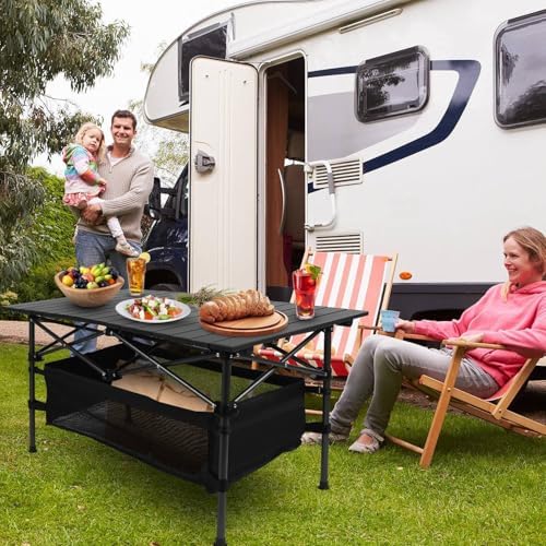 220lb Capacity Foldable Camping Table Aluminum Top Steel Frame with Mesh Basket Portable BBQ Picnic Beach Table Carry Bag for Outdoor Dining Travel - Image 5