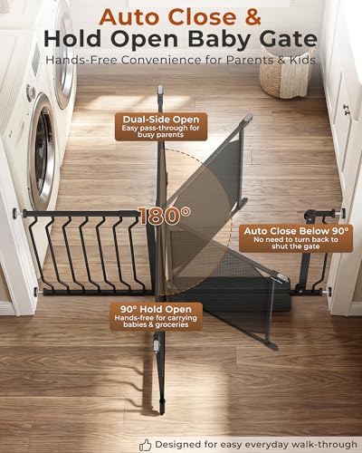30-62.5" Extra Wide Auto Close Baby Gate for Stairs, Pet Gate Indoor, Black - Image 5