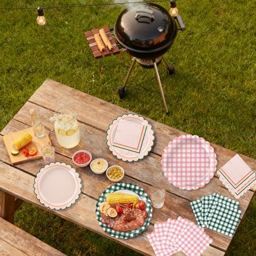102 PCS Camp Bachelorette Decorations - Scalloped Gingham Plates, Napkins, Banner, Gingham Tablecloths for Baby Shower, Wedding, Birthday, Serves 25 - Image 6