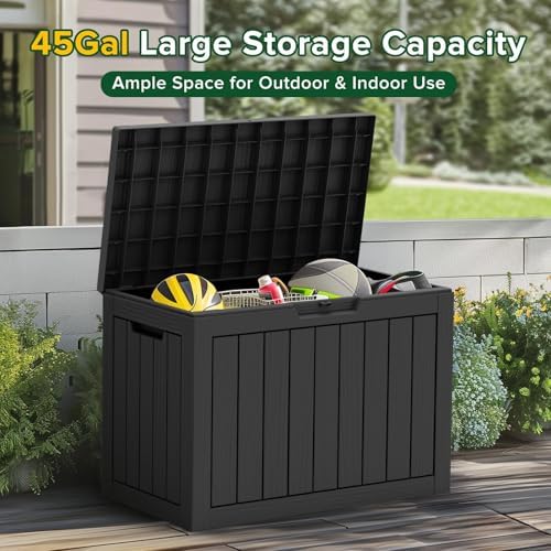 Outdoor Storage Box, 50 Gallon Waterproof Deck Box, Snap-Together Storage Bin for Chair Cushions, Porch Throw Pillows, Lockable Small Coffee Table Ottoman, Patio Garden, Black - Image 4