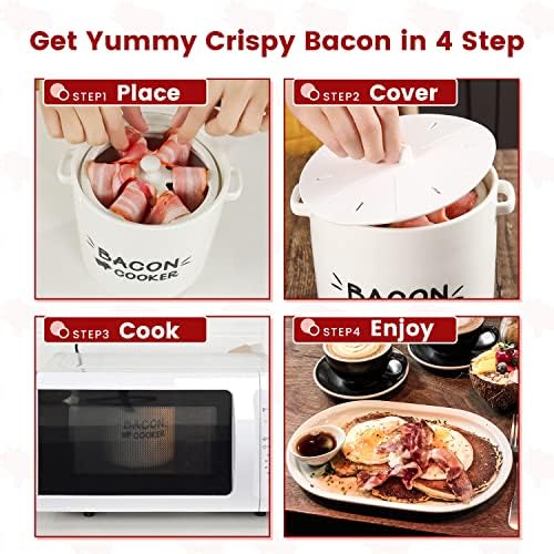 SOLIGT Ceramic Bacon Cooker for Microwave Oven - Splatter-Proof Design Microwave Bacon Cooker with Lid and Bonus Tongs - Easy Faster Bacon Maker for Yummy Crispy Bacon - Image 4