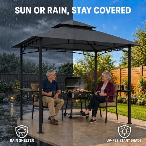 Garvee 8 x 5 ft Outdoor Gazebo Canopy, Polyester Fabric Iron Frame, Dark Gray, Easy Setup Shelter for Backyard Camping and Outdoor Gatherings - Image 5