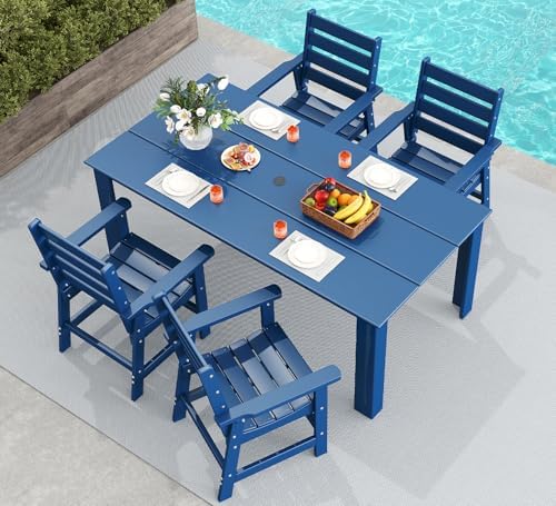 GREENVINES 5-piece Outdoor Dining Set, HDPE Table & 4 Chairs, Blue by GreenVines