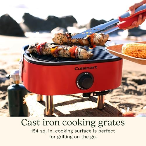 Cuisinart Venture™ Portable Gas Grill, Small Camping Grill with Cutting Board and Handle, Non Stick Porcelain Enameled Cast Iron Grate, 9,000 BTU Stainless Steel Burner for Camping, Tailgates, Beaches - Image 5