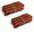 Rib Rack for Smoking –Rib Racks for Grilling and Smoking for 3 Full Racks of Ribs– Fits 18" Smoker, Weber, Kamado, Traeger – BBQ Grill Accessories for Men & Meat Lovers（15", Silver, 2 Pack） by Unknown