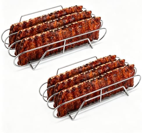 Rib Rack for Smoking –Rib Racks for Grilling and Smoking for 3 Full Racks of Ribs– Fits 18" Smoker, Weber, Kamado, Traeger – BBQ Grill Accessories for Men & Meat Lovers（15", Silver, 2 Pack） by Unknown