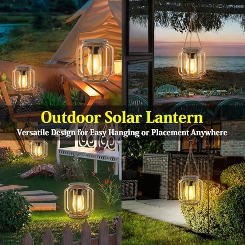 Solar Lanterns Outdoor Waterproof Metal Hanging Solar Lantern Lights Bronze - Image 5