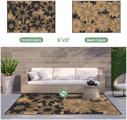 GENIMO Outdoor Rug, Waterproof Plastic Rugs for Patio, 6'x9' Raven Brown - Image 2