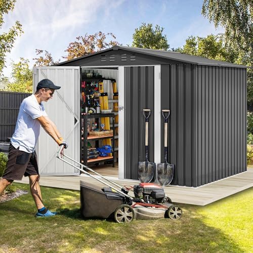 DWVO 7'x5' Large Metal Outdoor Storage Shed, Tool Sheds, Dark Gray - Image 3